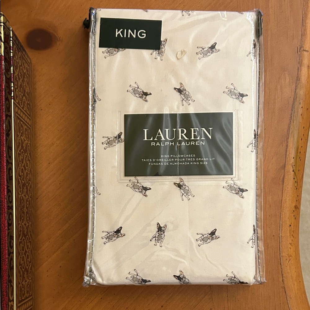 Ralph Lauren king set of 2 pillowcases white frenchie dog Print Bedding.